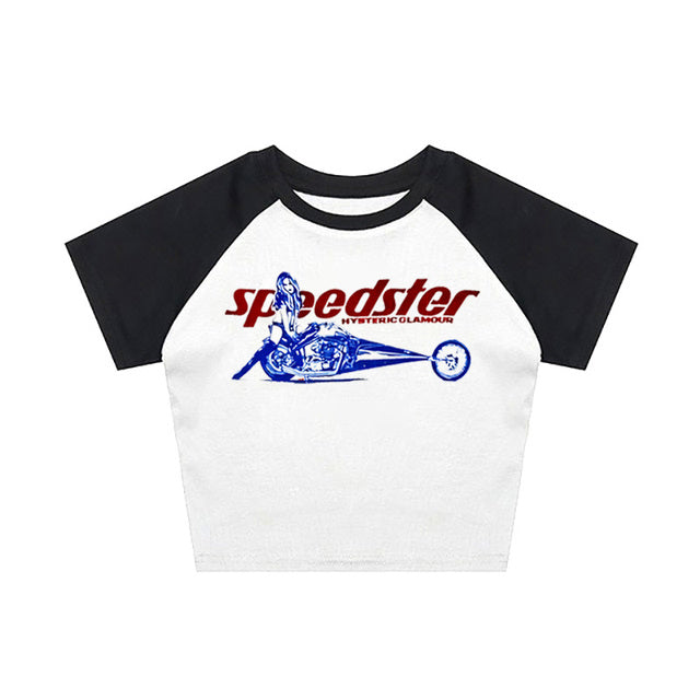 JazzHer y2k tops Baby Tee Streetwear Biker girl Vintage girlish letter Crop Summer punk Casual Trash Basic Goth White Slim T-Shirt emo