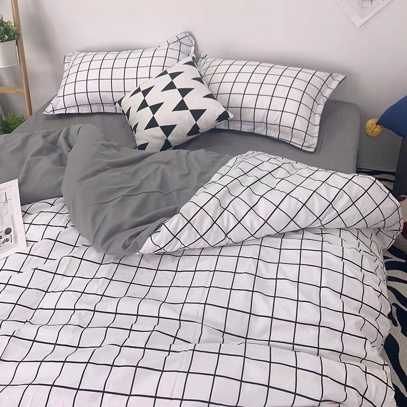 JazzHer Korean Style Duvet Cover Set No Filler Fashion Floral Ins Twin Double Queen Size Boys Girls Flat Sheet Pillowcases Bedding Linen
