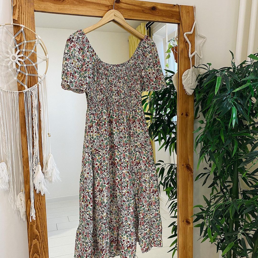 JazzHer Ladies Sexy Vintage Floral Print Boho Summer Dress Women Casual Elastic Bohemian Beach Dress Women Sundress Robe Vestidos Female