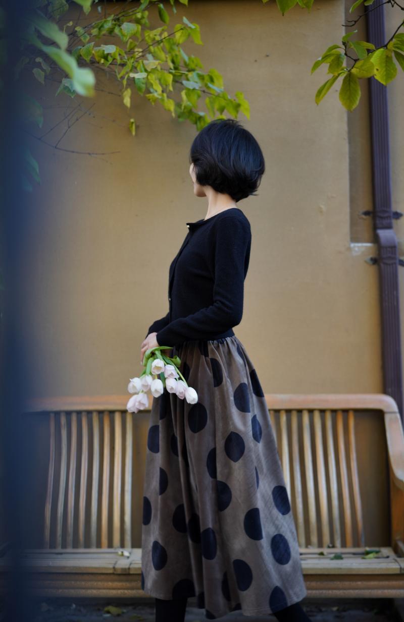 Jazzher Birch Brown Polka Dot Velvet Umbrella Skirt