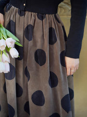 Jazzher Birch Brown Polka Dot Velvet Umbrella Skirt