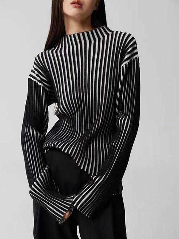 JazzHer 2024 Fall Fashion Black and White Contrast Turtleneck Knit Sweater