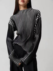 JazzHer 2024 Fall Fashion Black and White Contrast Turtleneck Knit Sweater