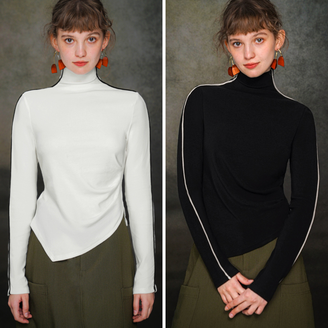 JazzHer 2024 Fall Fashion Asymmetric Turtleneck Sweater