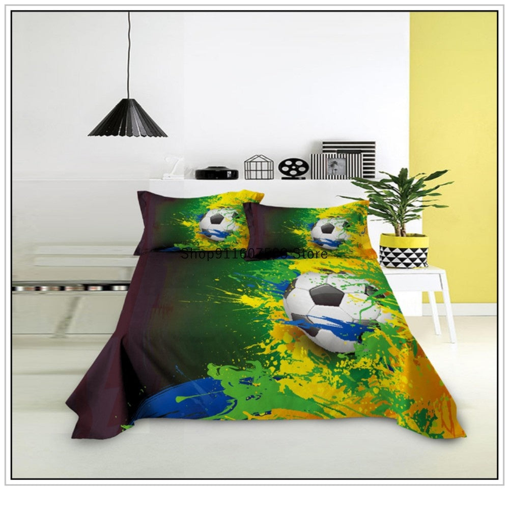 JazzHer Kids Football Bed Sheet Set Sport Game Soccer Printing Bedding ForBoys Soft Polyester Bed Flat Sheet With Pillowcase