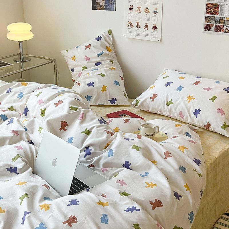 JazzHer 2024 Cherry Cute Bedding Set Flat Sheet Pillowcases No Filler Ins Spring Kids Audlt Single Full Size Home Hotel Bed Linens