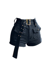 christmas outfit JazzHer Vintage Women's Denim Shorts Hight Waisted Y2k Casual Jeans Cargo Pants Gothic Black Hot Short Jeans With Belt 2025 Summer New