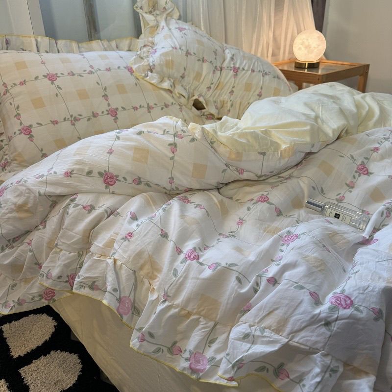 JazzHer Korean Style Ink Butterfly Bedding Set Summer Ice Silk Cool 4pcs Bed Sheet Set Duvet Cover 2 Pillowcases For Girls