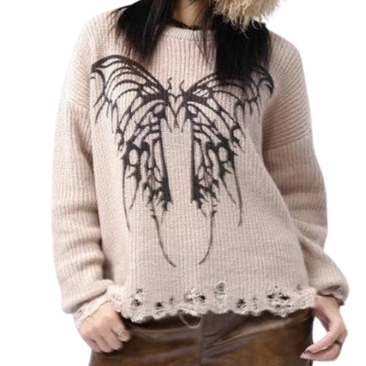 thanksgiving outfit JazzHer Women Knit Sweater Long Sleeve Crew Neck Butterfly Pullover Warm Sweater for Fall Winter