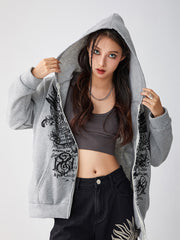 thanksgiving outfit JazzHer Women Vintage Zip Up Hoodie Long Sleeve Oversized Sweatshirts Y2K Gothic Jacket Pullover Streetwear