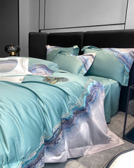 JazzHer Long staple cotton mountain and sea embroidery four piece set of pure cotton simple contrasting color bedding