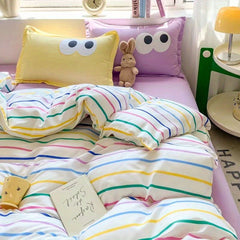 JazzHer Big Eyes Bedding Set 2024 New Colorful Boys Girls Duvet Cover No Filler Pillowcase Flat Sheet Twin Queen Size Home Bedspread