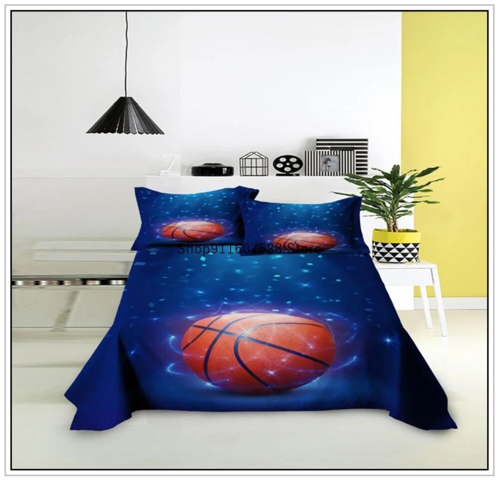 JazzHer Kids Football Bed Sheet Set Sport Game Soccer Printing Bedding ForBoys Soft Polyester Bed Flat Sheet With Pillowcase