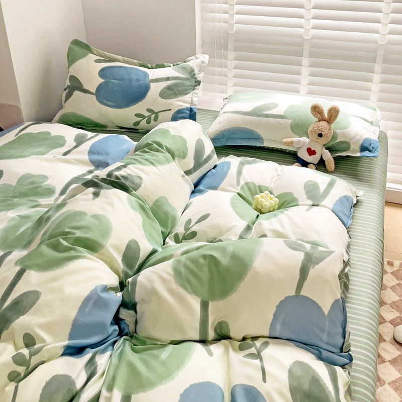 JazzHer Cute Rabbit Bedding Set No Filling Pink Blue Boys Girls Favorite Single Double Duvet Cover Flat Sheet Pillowcase Kit New 2024