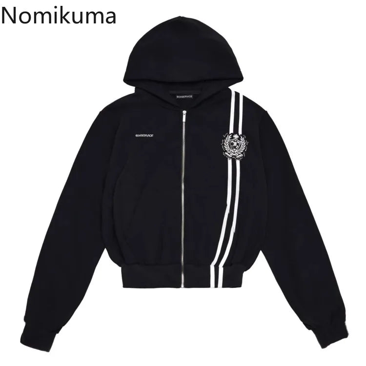 JazzHer Harajuku Black Hoodies Women Clothing 2025 Streetwear Fashion Y2k Coats Ropa Mujer Hooded Sweatshirts Casual Zipper Hoodie Tops