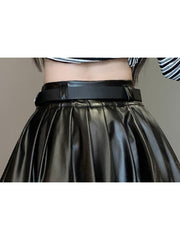 christmas outfit JazzHer Women Black A-line Leather Skirt Vintage Aesthetic Y2k Pleated Skirt Harajuku Korean Gothic Mini Skirt Emo 2000s Clothes Summer
