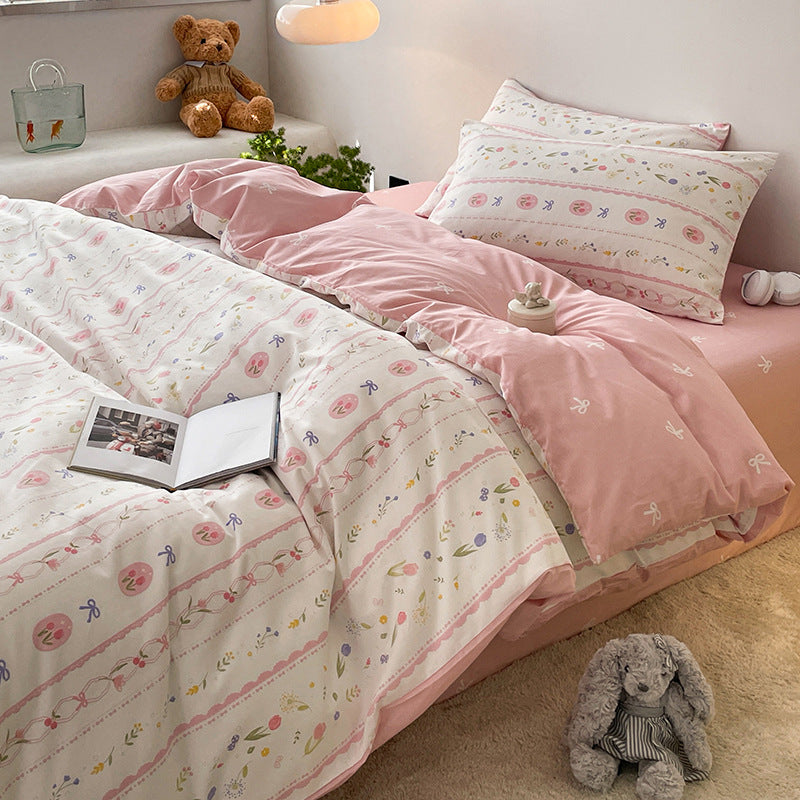 JazzHer Cotton Bedding Set Floral Rabbit Ins No Filler Duvet Cover Flat Sheet Pillowcase Full King Size Soft BedSpread Home Textile