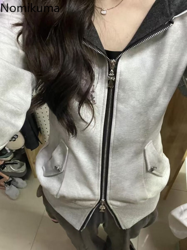 JazzHer Zip Up Hoodie Coat Women Clothes Streetwear Fashion Vintage Hooded Sweatshirts Ropa Mujer Casual Zipper Korean Y2k Hoodies Tops