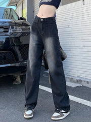 JazzHer Vintage Jeans Women Y2K High Street Loose High Waist Wide Leg Denim Pants Korean Casual Streetwear Straight Denim Trousers