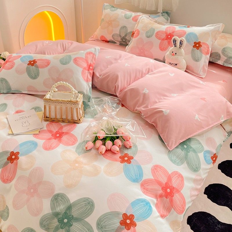 JazzHer Flowers Rabbit Bedding Set Ins No Filler Single Queen Size Duvet Cover Flat Sheet Pillowcase Girls Boys New Comforter Duvet