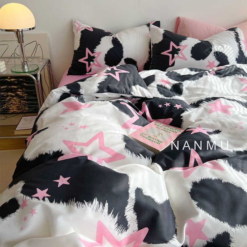 JazzHer 2024 Cherry Cute Bedding Set Flat Sheet Pillowcases No Filler Ins Spring Kids Audlt Single Full Size Home Hotel Bed Linens