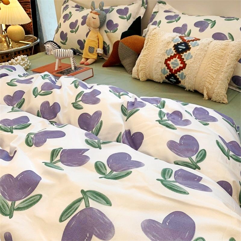JazzHer 2024 Cherry Cute Bedding Set Flat Sheet Pillowcases No Filler Ins Spring Kids Audlt Single Full Size Home Hotel Bed Linens