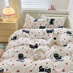 JazzHer Ins Milk Velvet Bedding Four-Piece Set Thick Double-Sided Flannel Quilt Cover Plus Velvet Sheets Winter Bedding Three-Piece Set