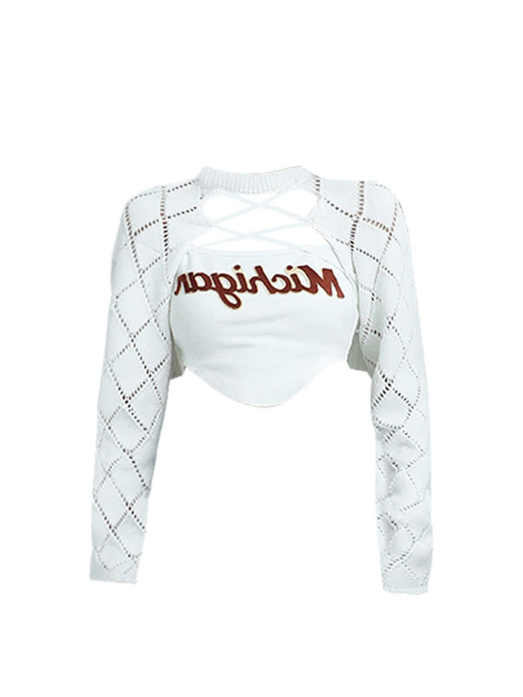 christmas outfit JazzHer 2025 Autumn New Y2k Streetwear Harajuku Women Shoulder Asymmetric Hollow Out White Korean Style Crop Top Sexy Slim Club Tops