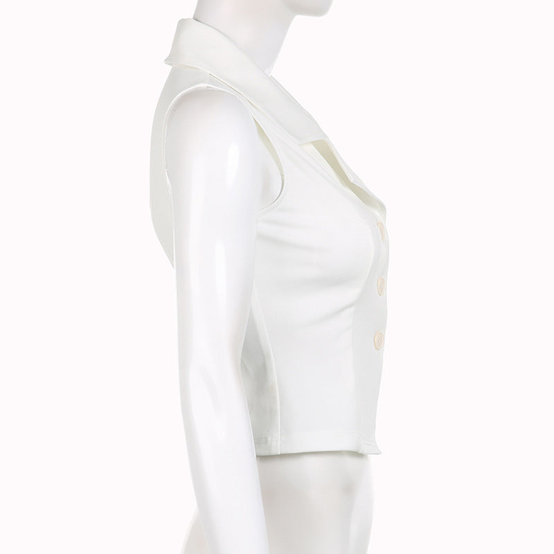 JazzHer White Sleeveless Button Front Blouse