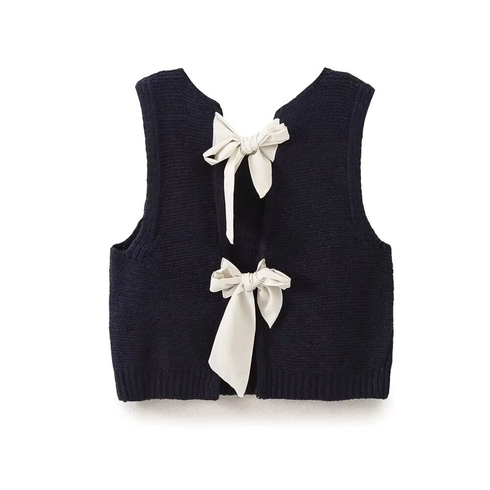 thanksgiving outfit JazzHer New Fashion Women Fall Knit Waistcoat Bow Tie Back Sweater Vest Slim Fit Tank Tops Streetwear Hot Sale S M L