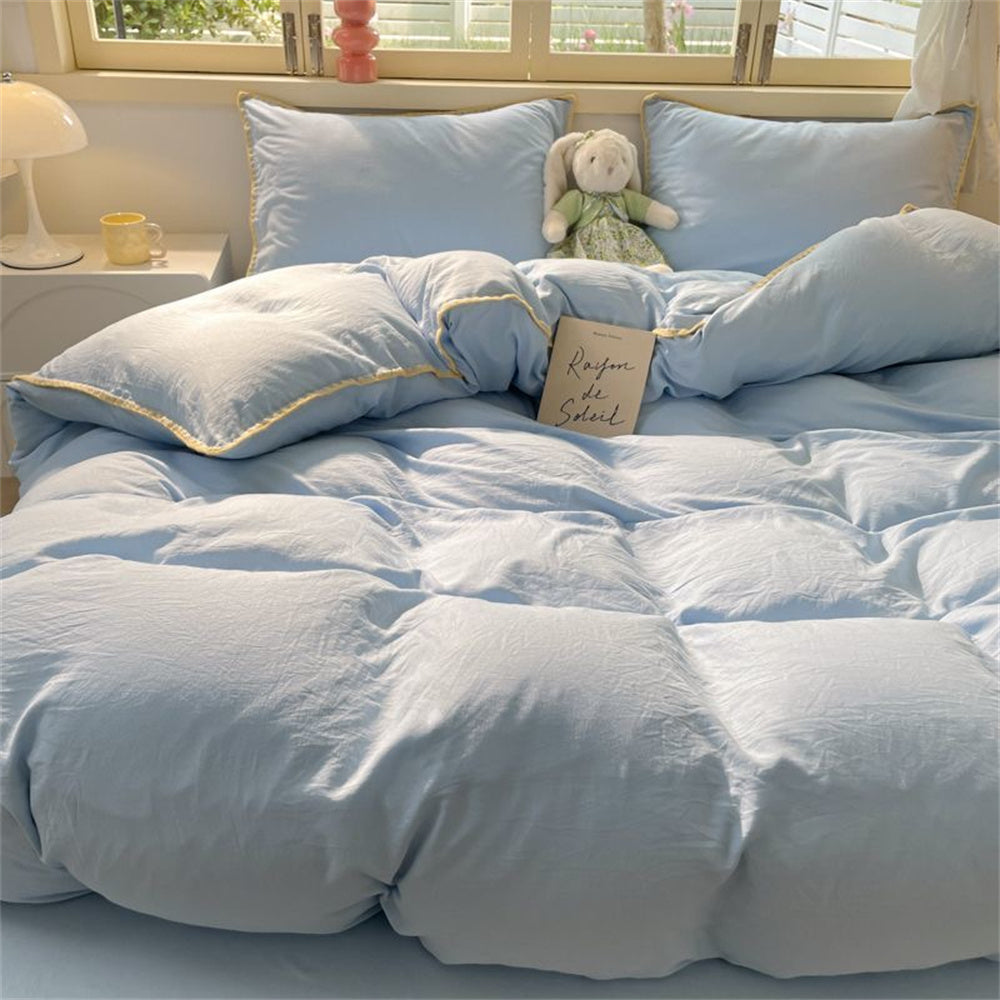 JazzHer Ins Style Blue Color Bedding Sheet Nordic Solid Duvet Cover Set Hot Sale Home Luxury Bedding Set Bed Sheet Comfortable Bedspread