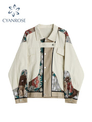 christmas outfit JazzHer Women Jean Jacket Lace Patchwork Trendy Oversized Embroidered Denim Coat 2025 Autumn Female Vintage Streetwear Casual Jacket Top