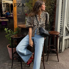 cold weather outfits JazzHer 2024 Spring Summer Casual Leopard Shirts Women Fashion Vintage Lace Up Loose Blouses O Neck Chic Elegant Female Tops