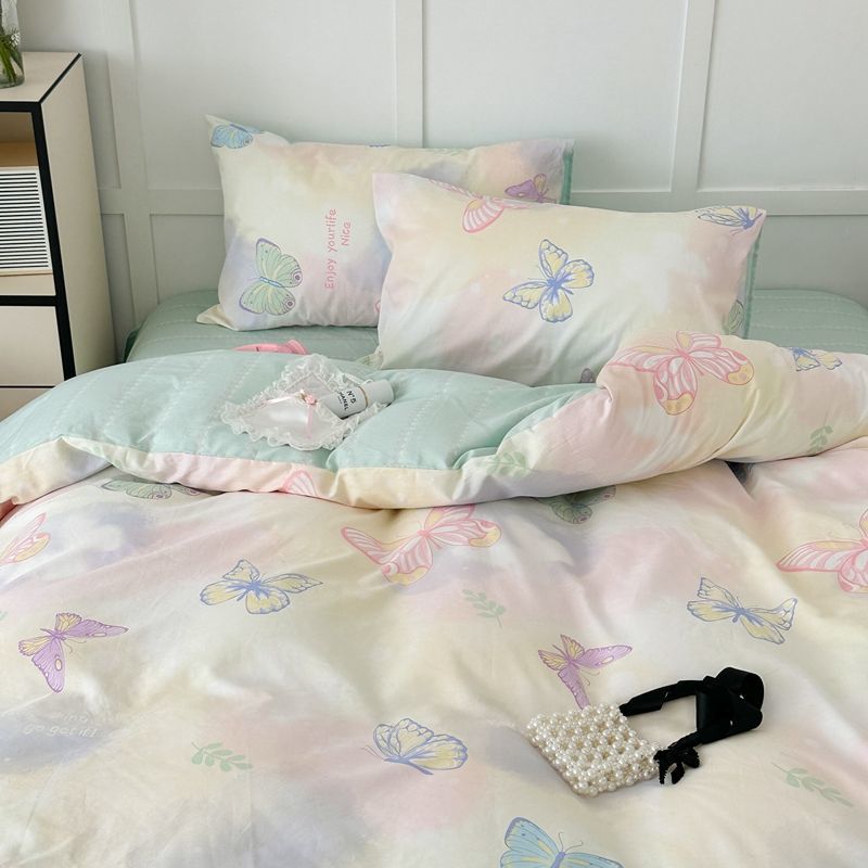 JazzHer 2025 Bedding Set New Spring Girls Ins Duvet Cover with Zipper No Filler Flat Sheet Pillowcase Single Queen Size Bed Linens