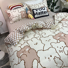 JazzHer Spring Bedding Set Fashion Cartoon Kids Single Double Queen Size Flat Sheet Duvet Cover Pillowcase Bed Linens Home Textile