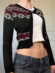 JazzHer Christams Gothic Sweater Women Streetwear Y2k E-girl Long Sleeve Knitted Crop Tops Emo Alternative Grunge Cardigan Femme