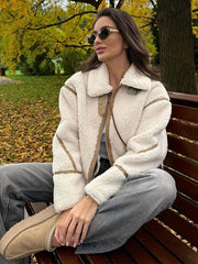 thanksgiving outfit JazzHer Patchwork Faux Fur Jacket Women Lapel Full Sleeves  Thicken Warm Coats Female 2024 Autumn Winter Fashion Casual Loose Lady Coat