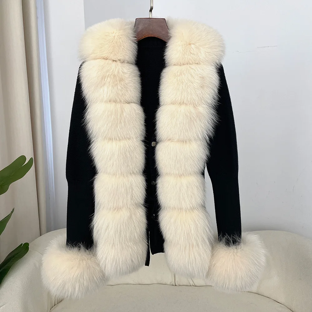 cold weather outfits JazzHer Autumn/winter New Arrival Detachable Real Fox Fur Placket Sleeve Opening Knitted Top Leather Jacket V-neck Pullover