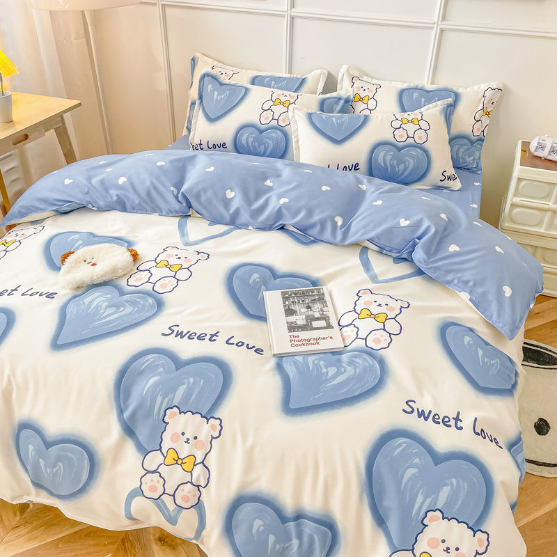 JazzHer Spring Bedding Set Fashion Cartoon Kids Single Double Queen Size Flat Sheet Duvet Cover Pillowcase Bed Linens Home Textile