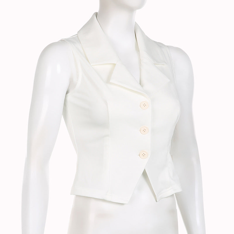 JazzHer White Sleeveless Button Front Blouse