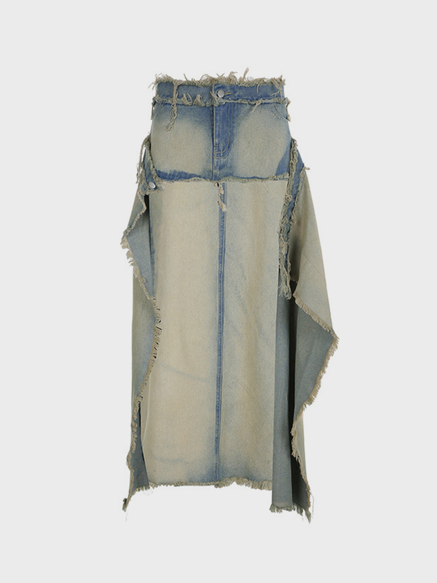 JazzHer 2024 New Denim Plain Maxi Skirt