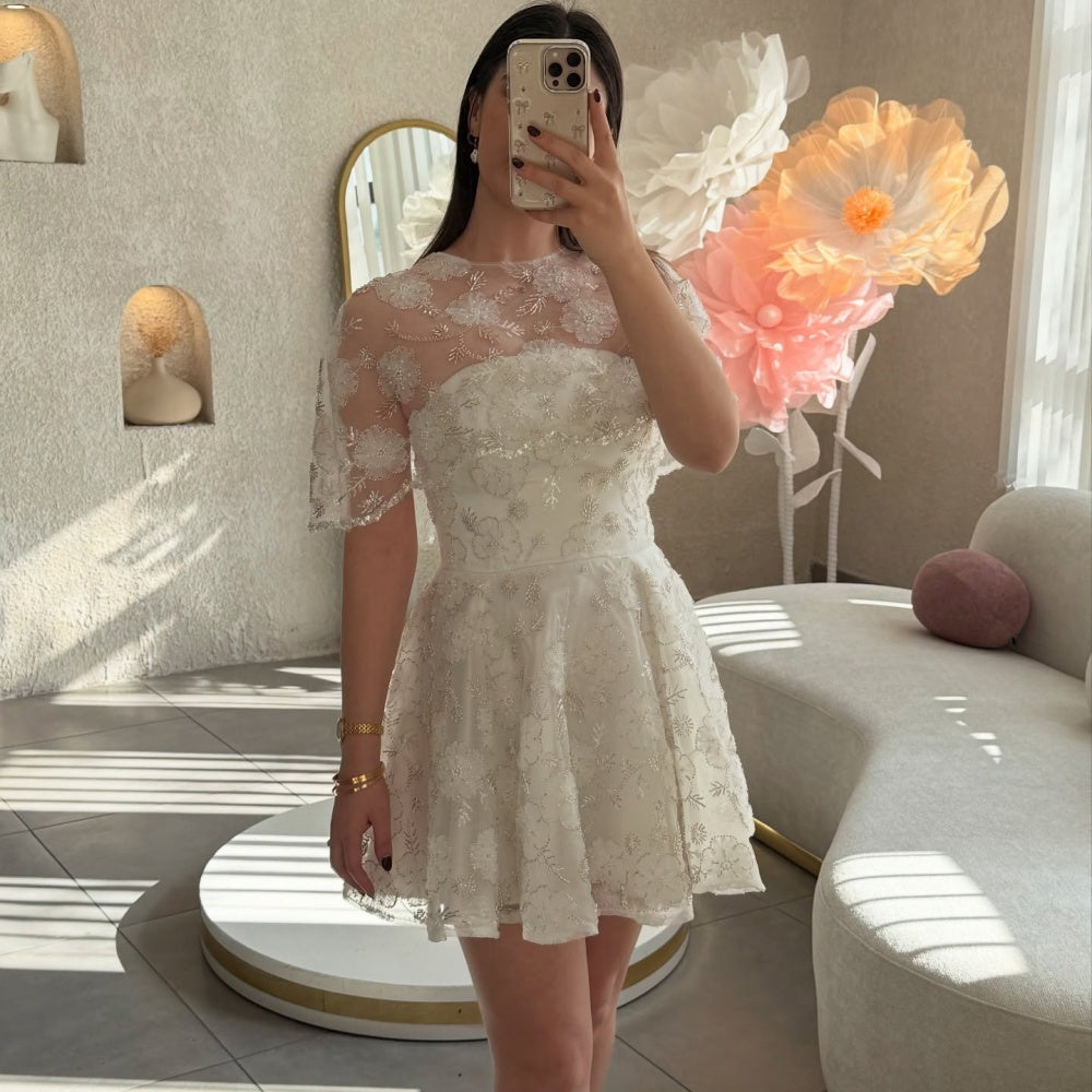 JazzHer Customized White Beaded With a Shawl Prom Dresses Strapless Appliques vestidos de noche Knee-Length Formal Evening 2025-(PRE-ORDER)