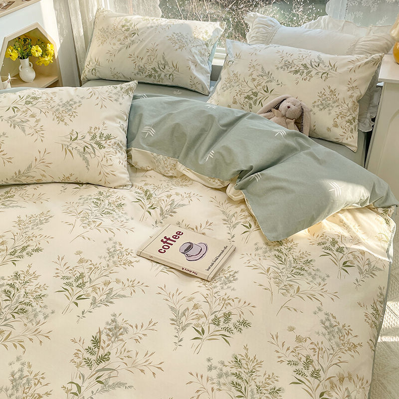 JazzHer Floral Bedding Set Ins Lilac Duvet Cover with Zipper No Filler Flat Sheet Pillowcase Twin Full Queen Size Girls Bed Linens