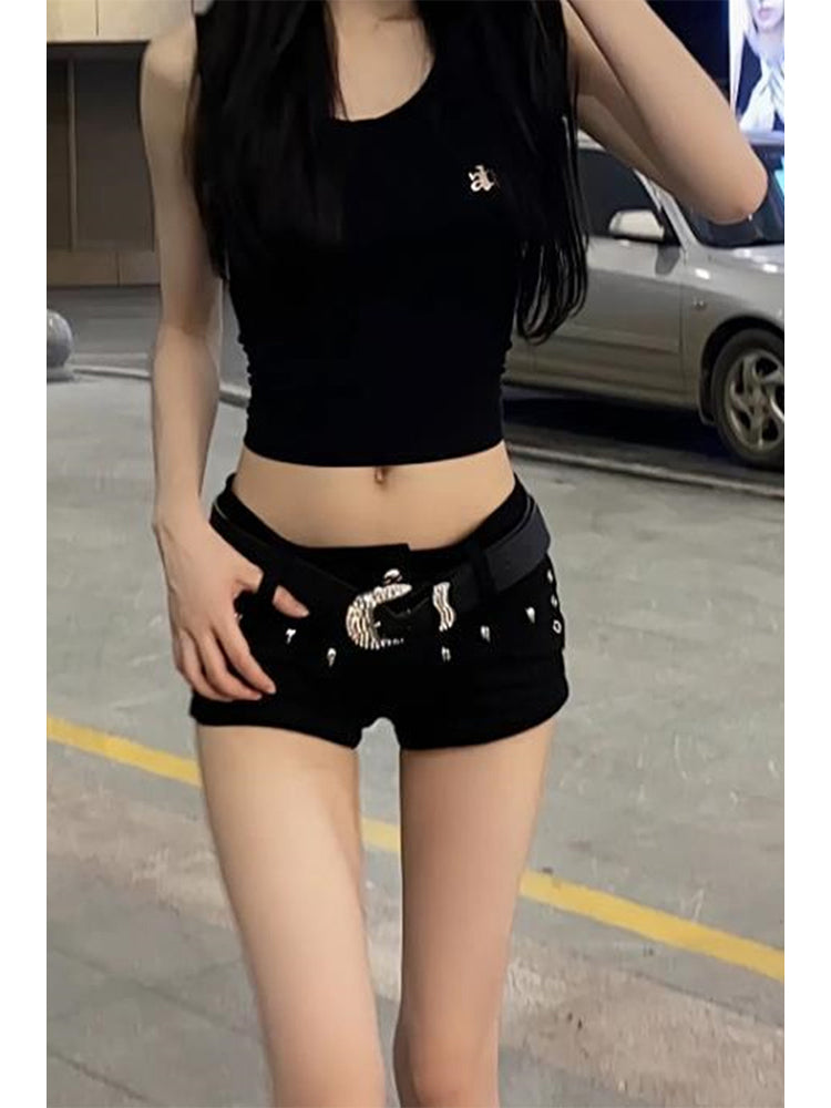 christmas outfit JazzHer Women Goth Black Denim Shorts Low Waist Mini Shorts Y2k 90s Aesthetic Streetwear Korean Vintage Cowboy Shorts Emo 2000s Clothes