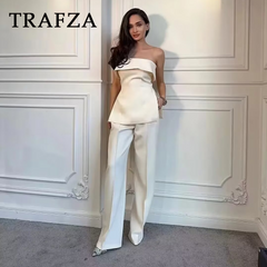 cold weather outfits JazzHer 2024 Spring Summer Women Elegant Solid Suit Fashion Casual Strapless Sleeveless Slim Short Tops+High Waist Zipper Pants