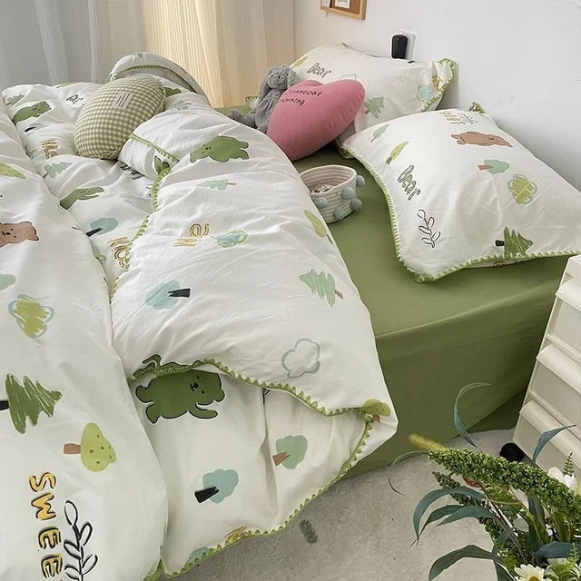 JazzHer Floral Dream Bedding Set Soft Cotton Duvet Cover Queen King Size Pillowcase Bed Linens