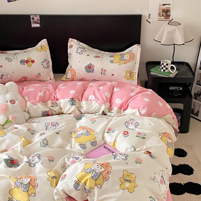 JazzHer Kids Bedding Set Cute Girls Boys Full Queen Size Duvet Cover Flat Sheet Pillowcase No Filler Kawaii New Design Home Bed Linens