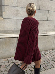 thanksgiving outfit JazzHer Vintage Burgundy Sweaters Top Women Casual Oversized O-neck Long Sleeve Pullovers 2024 Autumn Fashion High Street Knitwears Lady