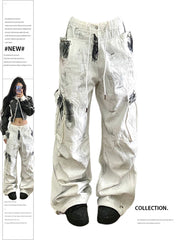 christmas outfit JazzHer Women's White Cargo Jeans Y2k 90s Vintage High Waist Wide Leg Denim Trousers Harajuku Baggy Jean Pants 2000s Trashy Clothes 2025