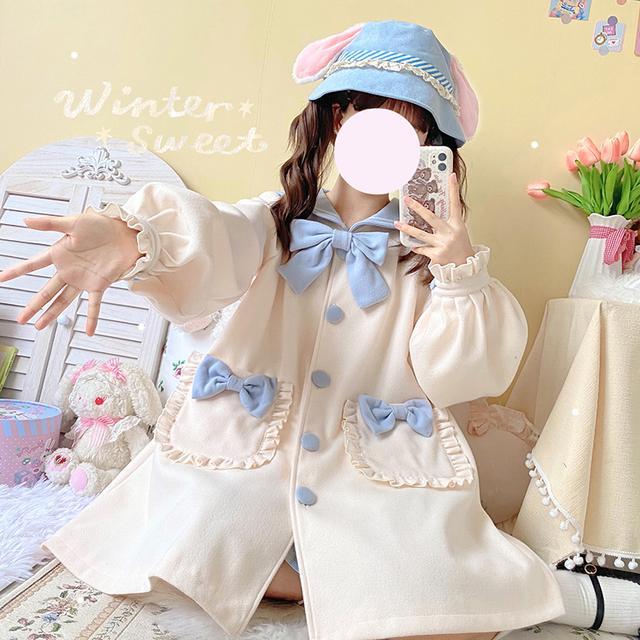 JazzHer Japanese Sweet Woolen Coat Sailor Collar Cute Outwear Lolita Style 2025 Ropa Mujer Thicked Fashion Jackets Tops Winter Clothes